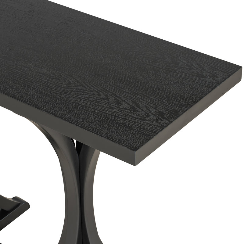 Console de 59,8 po en bois avec plateau en placage de chêne, table d'entrée de ferme avec pieds courbés minces en bois d'hévéa, parfaite pour le salon, le vestibule, le couloir et les espaces de salle à manger.