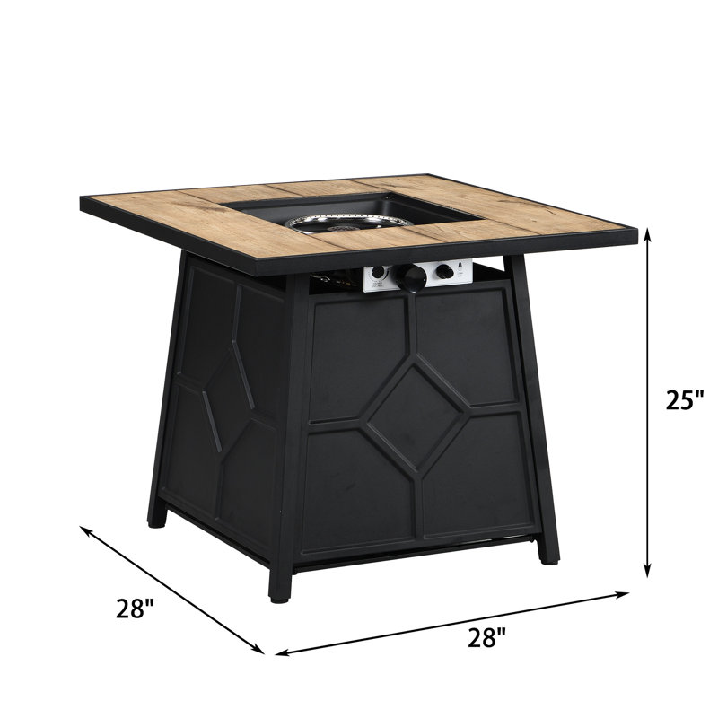 40,000 28 - Inch Square Auto Ignition Propane Gas Fire Pit Table, Brown, + Iron, Tile Desktop For Outdoor Ambiance Table With Waterproof Cover, Decor, Metal Frame, Desktop,