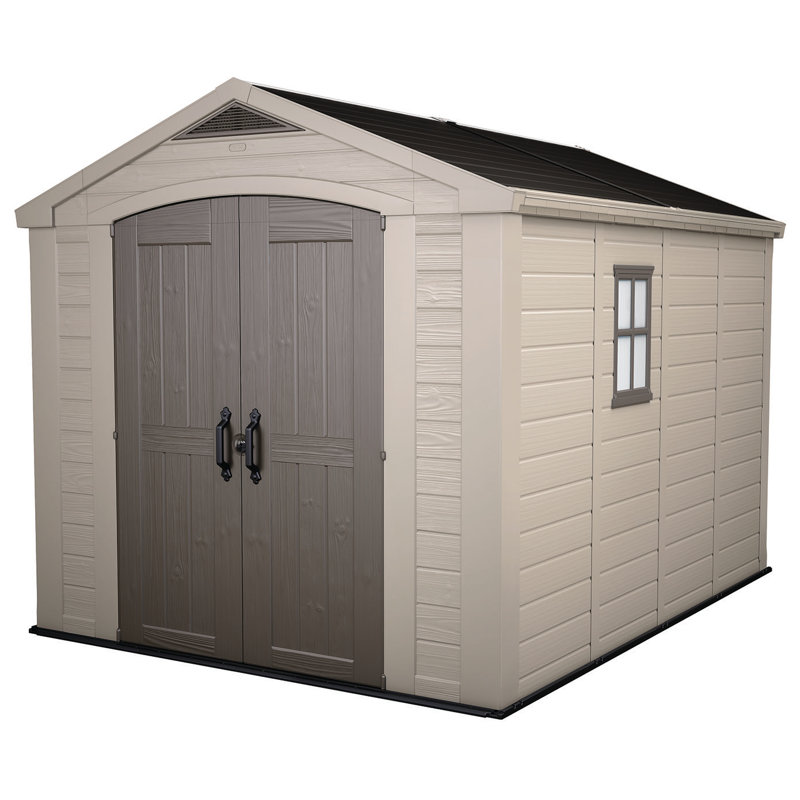 Keter Factor 8x11 ft. Durable Resin Outdoor Storage Shed With Floor and Double Doors for Garden Patio Furniture and Tools
