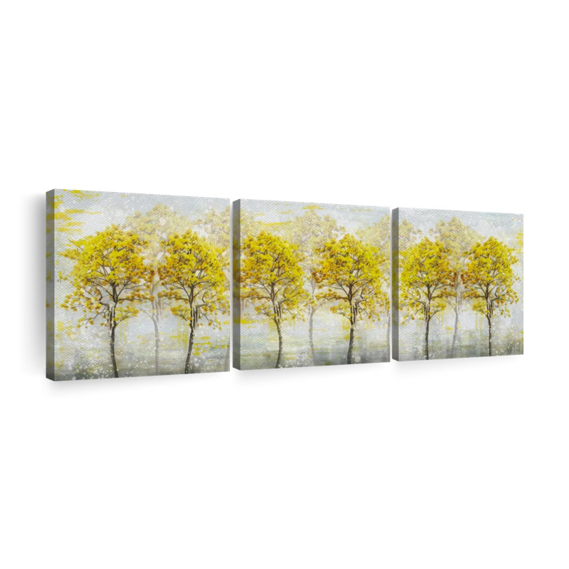 " Autumn Yellow Trees Multi Piece Canvas Print " by Julie P 3 - Pieces, 8" H x 26" W x 1" D