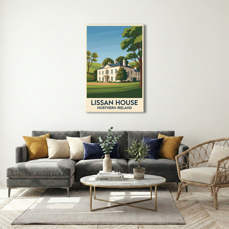 Lissan House, Northern Ireland - Romantic Country House Travel Poster, Castles And Palaces. Giclee Print On Wrapped Canvas. Wall Art, Home Decor - Castles & Palaces, Northern Ireland - Wrapped Canvas Print