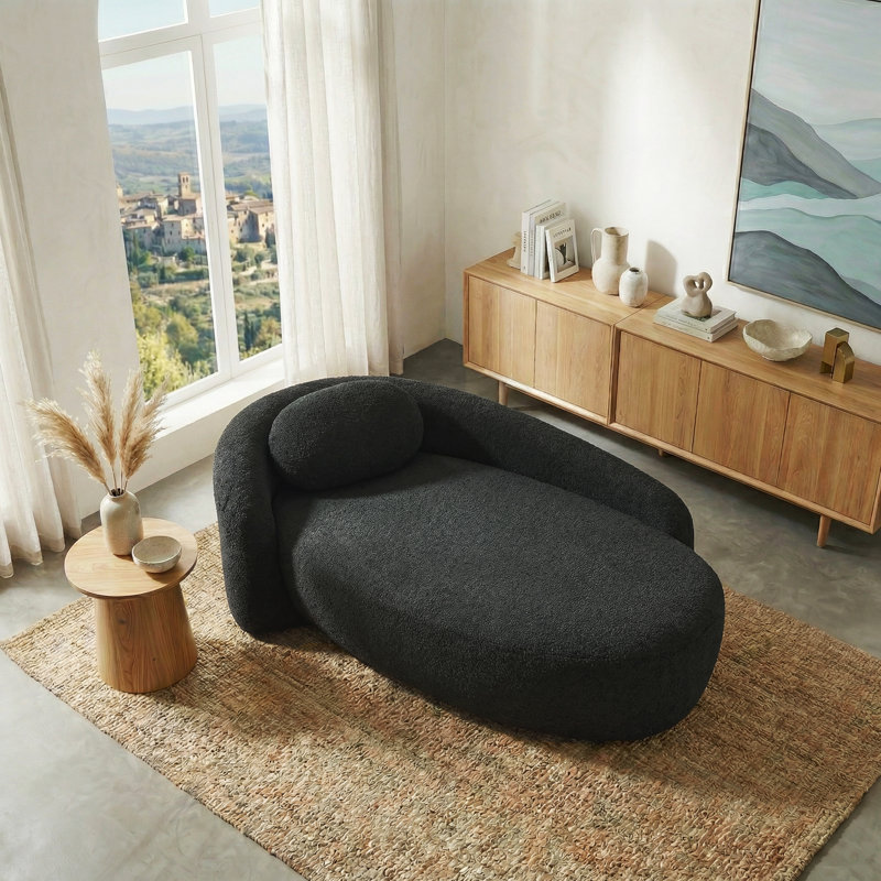 Méridienne moderne à compression ovale avec dossier et accoudoirs intégrés, chaise longue rembourrée et rembourrée Bouclé
