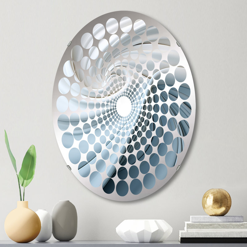 Miroir décoratif blanc et bleu Zen Zephyr Spiral II - Radial Dot MIR106244 O, L 20 po x H 30 po