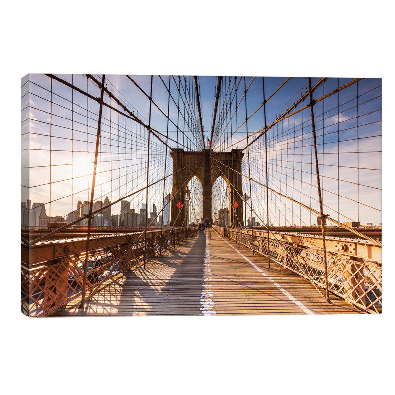 Brooklyn Bridge At Sunset, New York City, New York, USA by Matteo Colombo - No Frame Print on Canvas