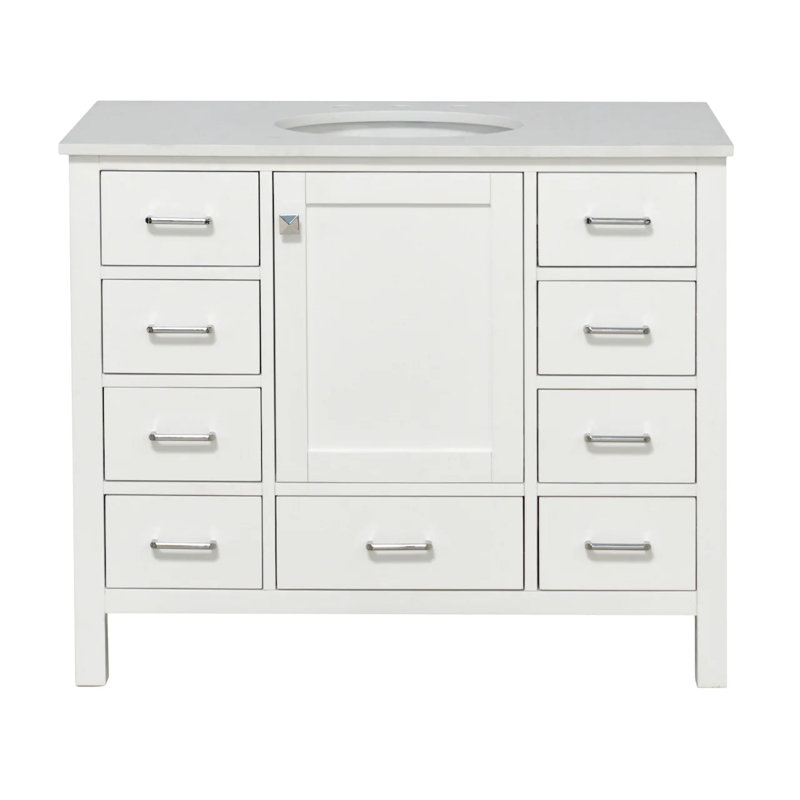 Ensemble de meuble-lavabo simple 42 po Claudett, Blanc, Blanc d'ingénierie
