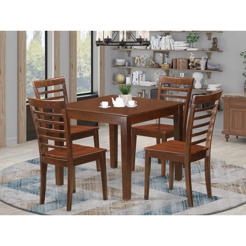 5 Piece Dining Table Set for 4 Includes a Square Kitchen Table and 4 Dinette Chairs, Mahogany, 5 Pieces: 1 Table, 4 Chairs
