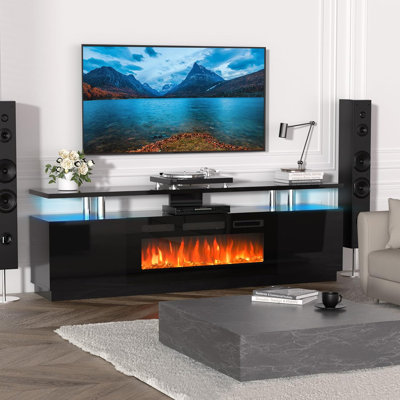 Meuble télé avec foyer électrique pour téléviseur de 80 po, console média 60 po avec insert 30 po et chauffage infrarouge