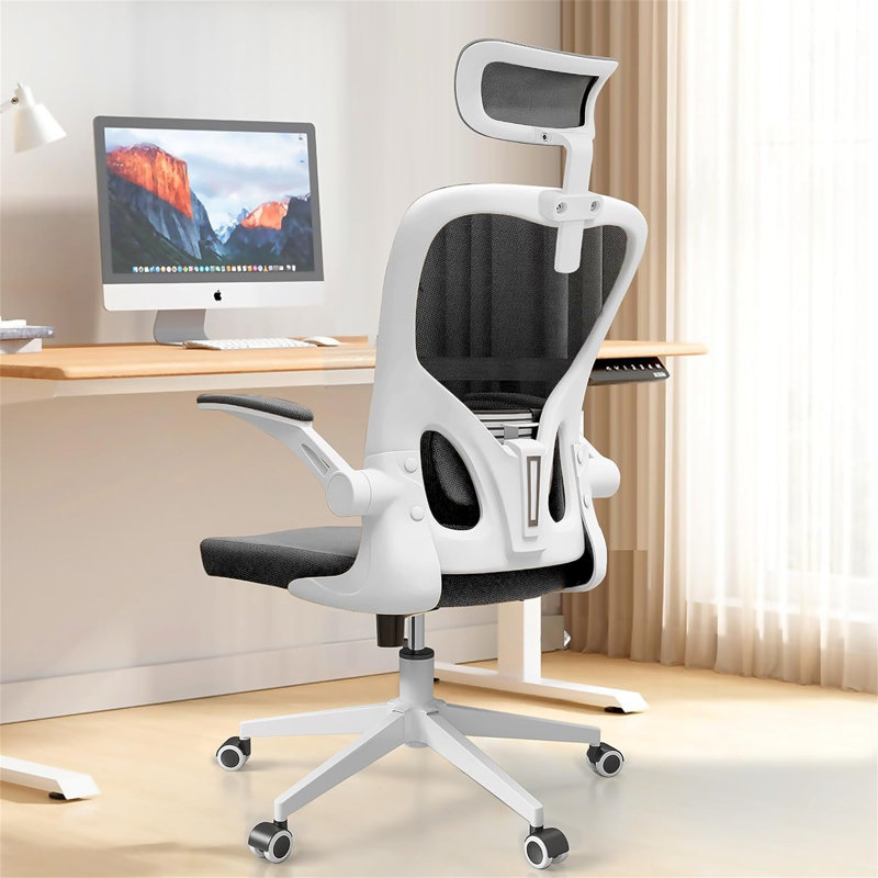 Chaise de bureau Nykeesha, Noir, Blanc