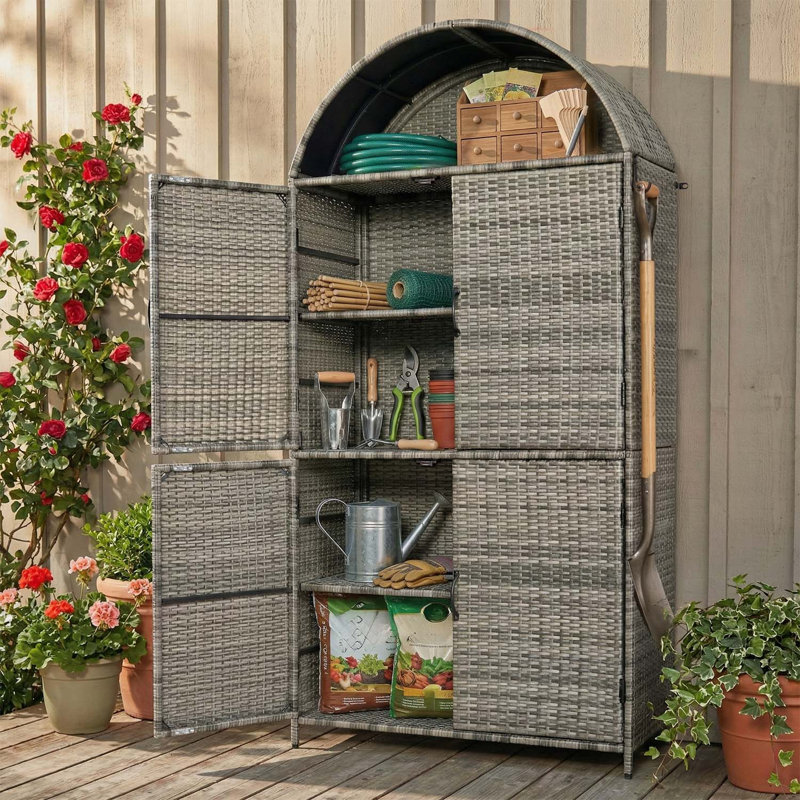 Grande armoire de rangement arquée pour le jardin, la cour et la piscine, Gris