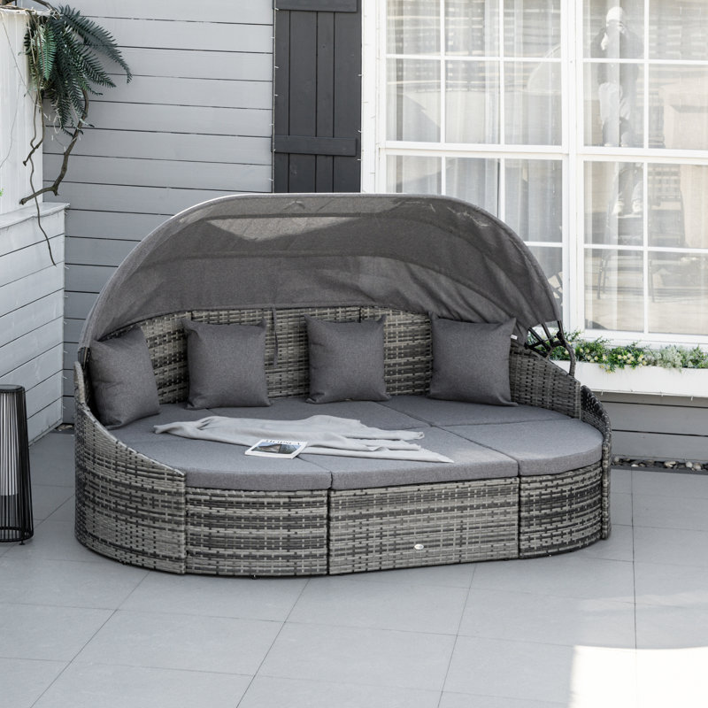 Shenae 90.5'' Wide Curved Metal Patio Daybed with Cushions, Gray, Gray