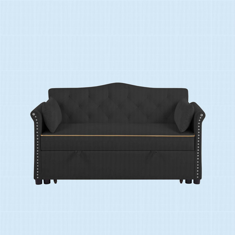 Velvet Sleeper Sofa Bed, Black
