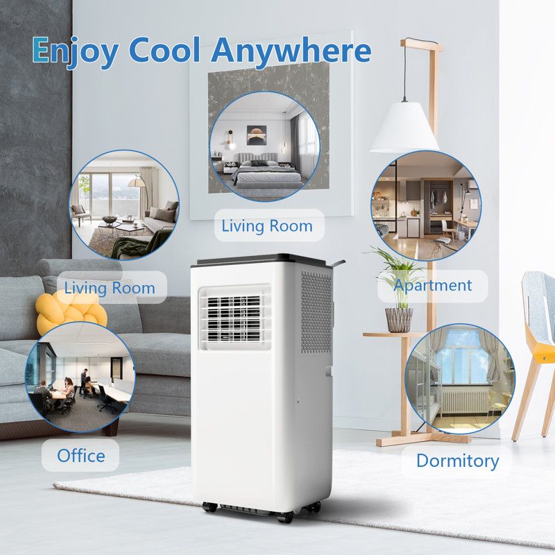 Climatiseur portatif 3 en 1 8 000 BTU - refroidissement silencieux, ventilateur et déshumidificateur, télécommande, minuterie 24H, ensemble de fenêtre - couvre 350 pieds carrés - Maison / bureau / chambre à coucher, plateau foncé