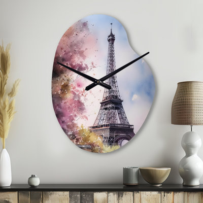 Belle tour Eiffel à Paris V - horloge murale asymétrique en métal Paris, impression d'horloge de forme unique bleue