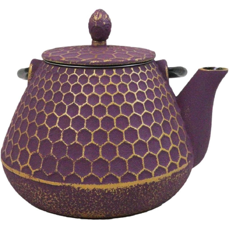 Théière traditionnelle en fonte mauve à motif de nid d'abeille traditionnel 32 oz