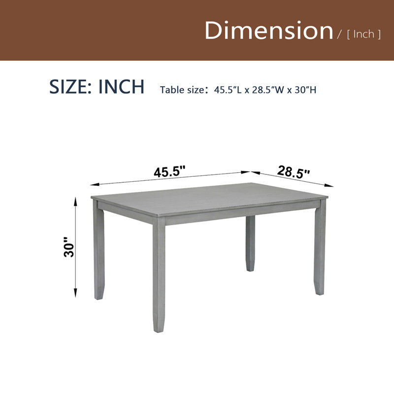 Wooden Dining Rectangular Table, Kitchen Table For Small Space, Gray