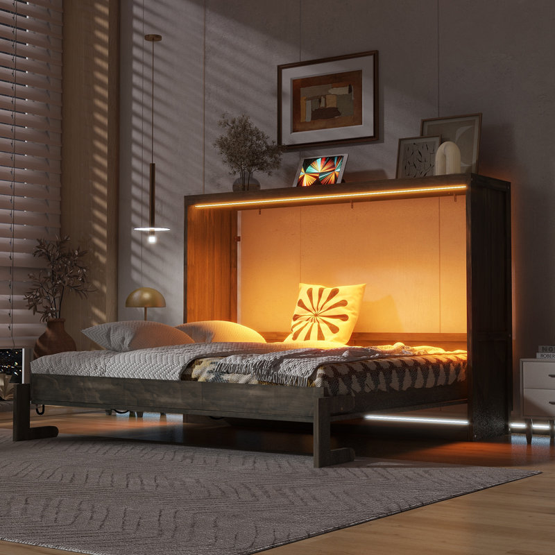 Lit escamotable avec lumière DEL, peut être plié dans une armoire, armoire de lit murale cachée