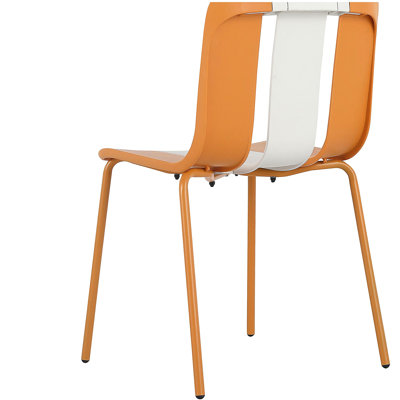Summer - Paquet de 4 chaises à blocs de couleurs modernes à rayures - Siège en plastique PP intérieur / extérieur et pieds en métal robustes, blanc éclatant, orange, beige - pour le salon, le balcon, le café, la terrasse