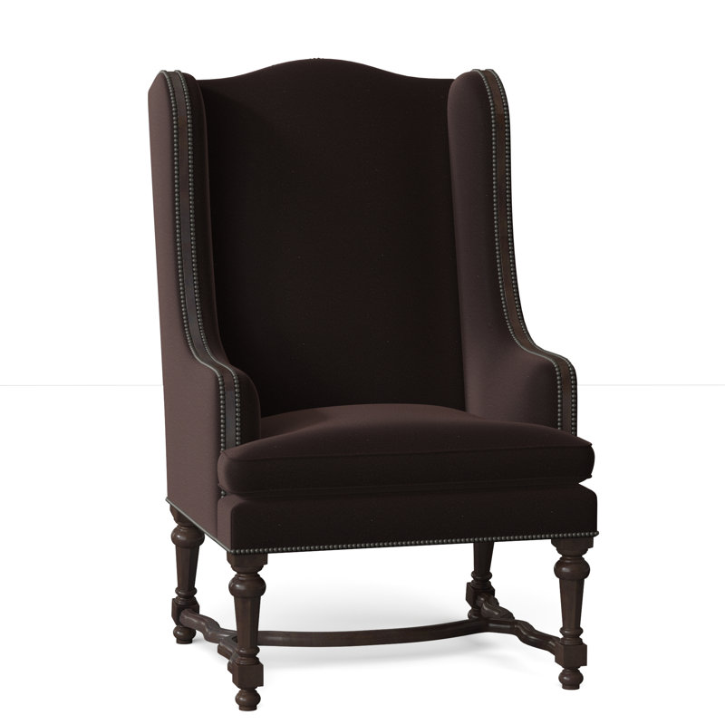 Normandie Upholstered Wingback Chair, Black Nickel Small, Margaret Mahogany