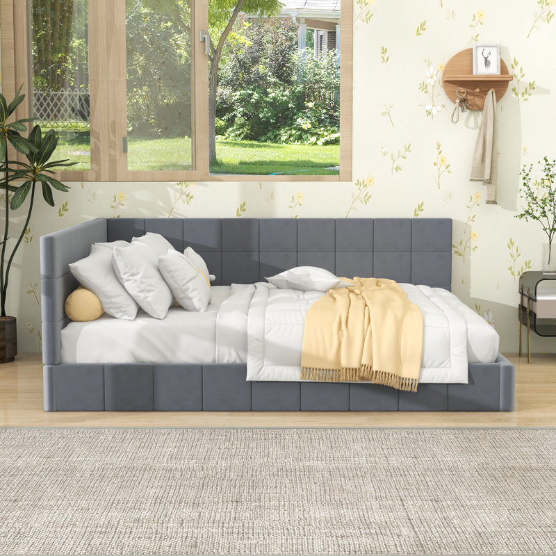 Full Size Upholstered Daybed Frame with Slats, Gray