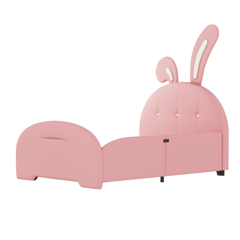 Lit plateforme tapissier simple avec tête de lit et lit rose durable, Rose