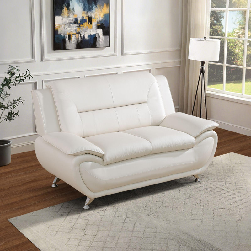 Faux Leather Loveseat Sofa, White
