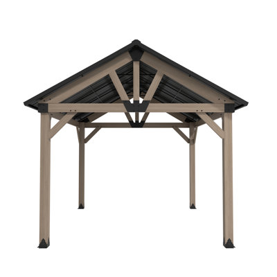 Patio Cedar Framed Wooden Steel Hardtop Gable Roof Gazebo