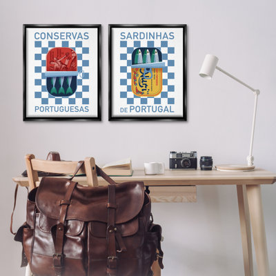 Portuguese Canned Sardines 2 PC  Framed Floater Canvas Set by Victoria Barnes
