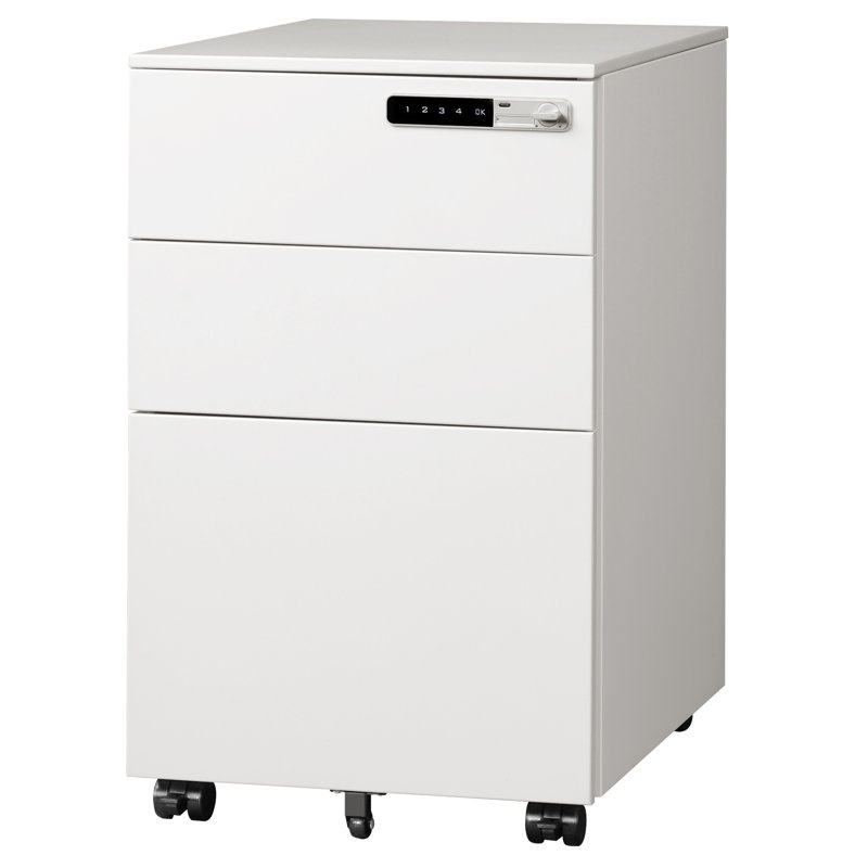 Markiese 14.6"W 3 Drawer Metal File Cabinet with Combination Lock, Mobile Under Desk Filing Cabinet for Home Office, Letter & Legal Size, White File Cabinet