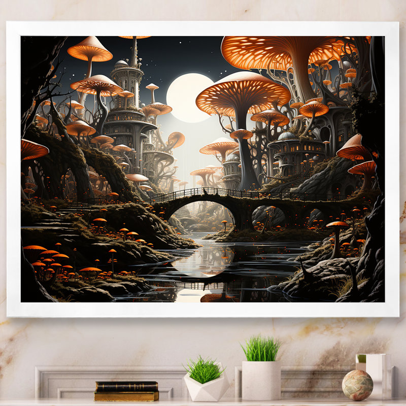 Magical Mushroom Vintage Landscape I On Canvas Print