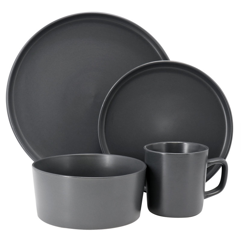 Ebern Designs Luxmatte 16 Piece Dinnerware Set, Dark Gray