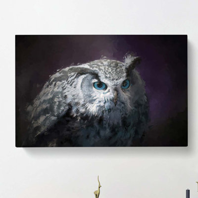 Blue Eyed Eurasian Eagle Owl In Abstract - Wrapped Canvas Painting