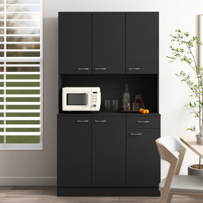 70.35" Tall Black Wardrobe For Bedroom Use. 6-Doors, 1-Open Shelf, 1. A And Attractive Storage In Black. Stable Piece