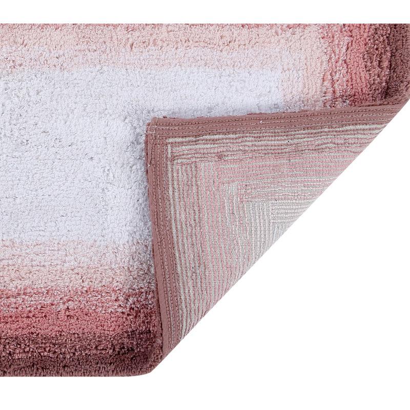 Rose and White Cotton Water-Absorbent Non-Slip Bathroom Rug