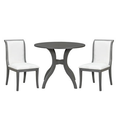 Elegant Solid Wood Traditional Dining Table Set For Kitchen - Oak Gray Finish With Round Table And Chairs
