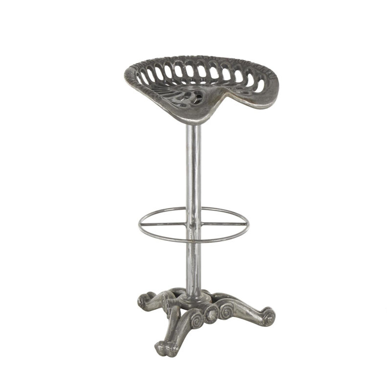 Cole And Grey Metal Weathered Antique Cast Iron Scroll Bar Stool With Cutout Textured Seat And Footrest