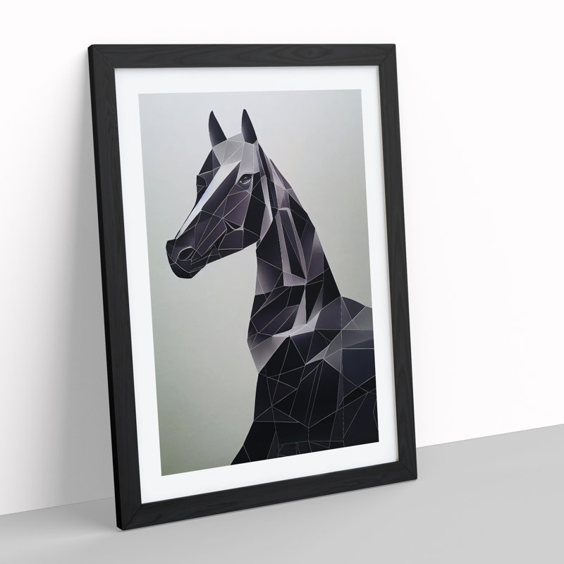 Geometric Horse No.1 Abstract - Single Picture Frame Print, Black, 64cm H x 46cm W x 2cm D