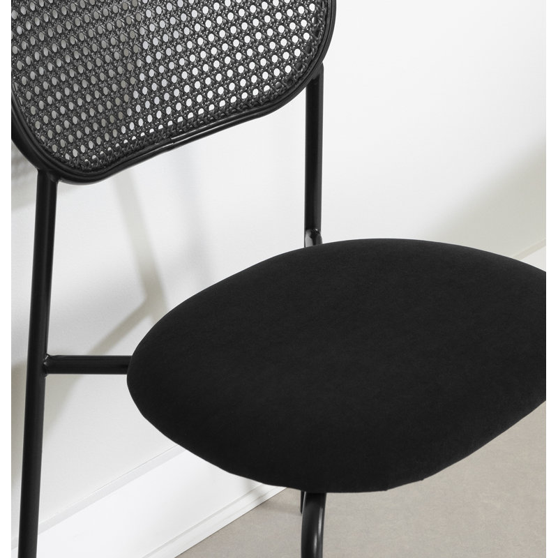 Black Rattan and Cane Mid-Century Side Chair Set