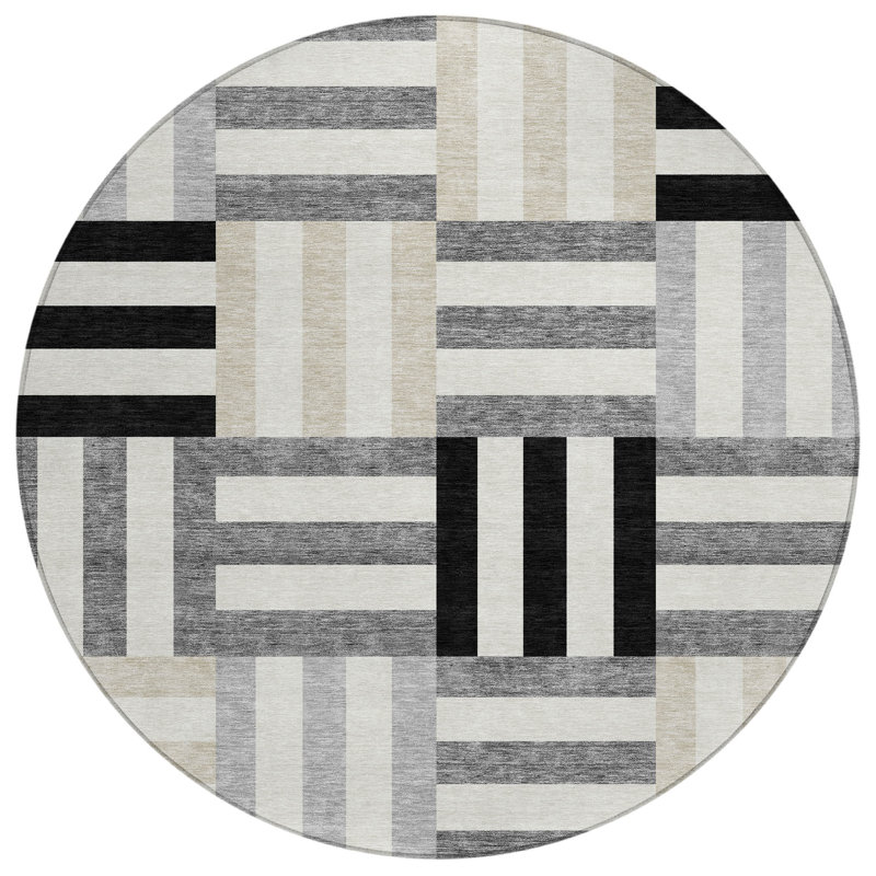 Machine Washable Indoor/Outdoor Aten ACN2332 Geometric Rug, Round 8'