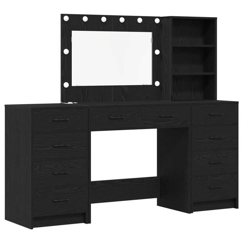 Set Of 3 Engineered Wood Standard, Black Oak