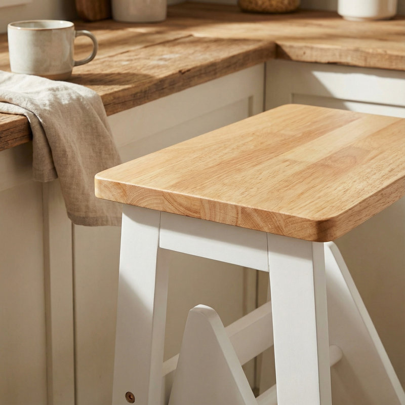 Tabouret Akono, Blanc / chêne naturel