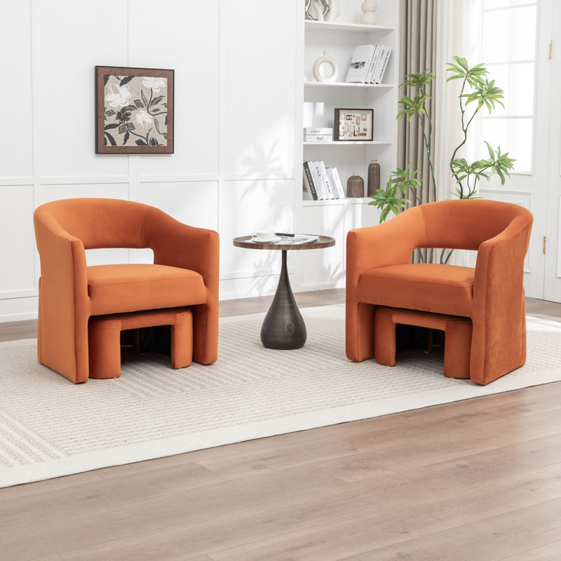 Fauteuil demi-tonneau rembourré avec repose-pieds, Orange