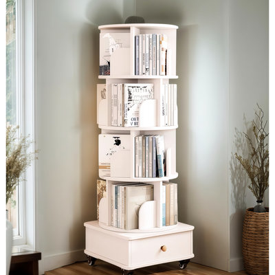 Bibliothèque à 5 niveaux pivotante à 360 degrés avec tiroir, étagère de rangement en bois pour plancher de chambre compacte et espaces de vie
