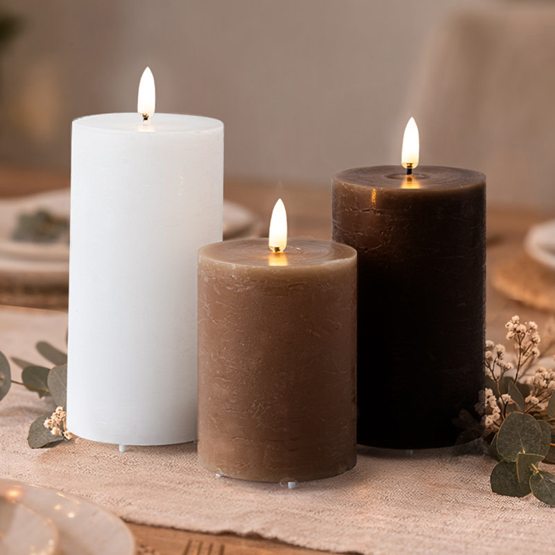 Ensemble de 3 bougies à DEL sans flamme rechargeables avec minuterie à télécommande en cire véritable et lumière à intensité variable en blanc crème et brun