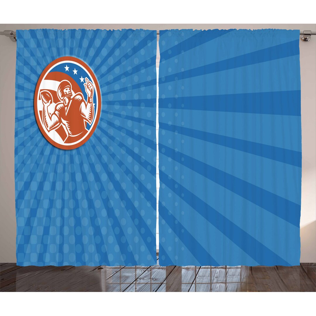 Rustikaler Vorhang, Pop-Art American Football, Blau, Orange Blue Azure Blau