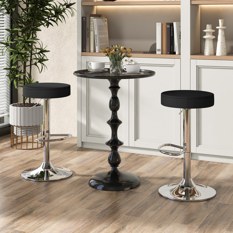 Miek Swivel Upholstered Adjustable Height Counter Stool with Metal Frame, Black