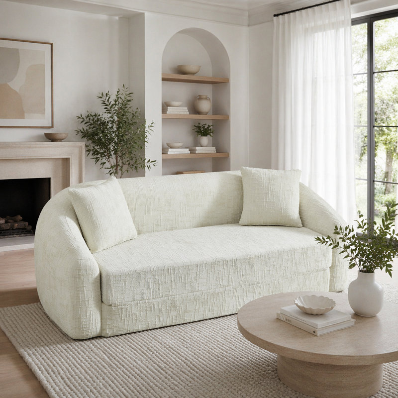 Canapé inclinable incurvé convertible, canapé-lit 2 en 1 escamotable, avec base escamotable et siège profond, comprend deux coussins, fauteuil inclinable en chenille deux places