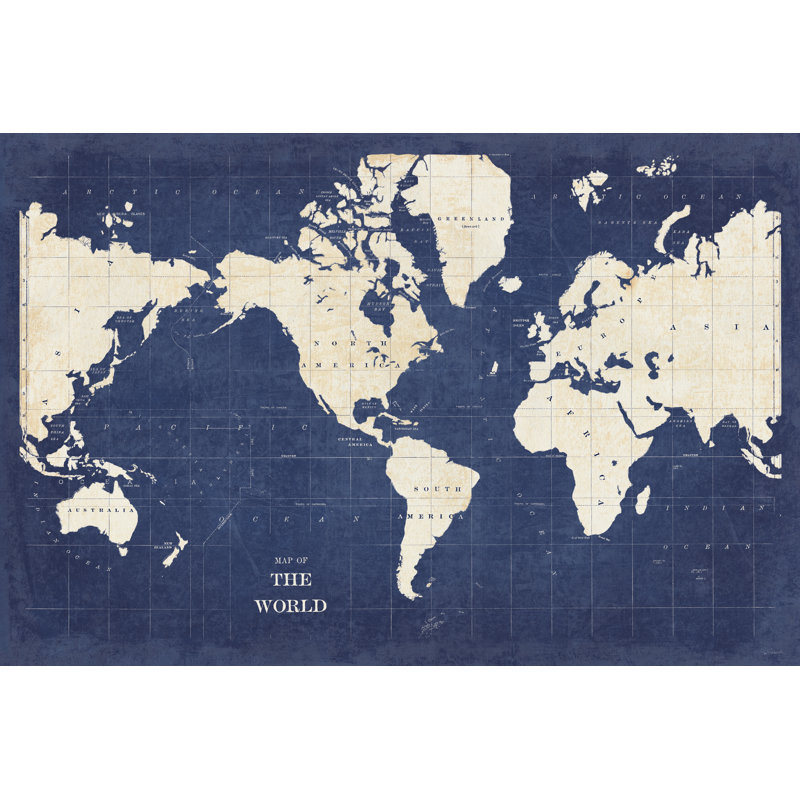 Blueprint World Map - No Border by Sue Schlabach - Wrapped Canvas Print, 20cm H x 30cm W
