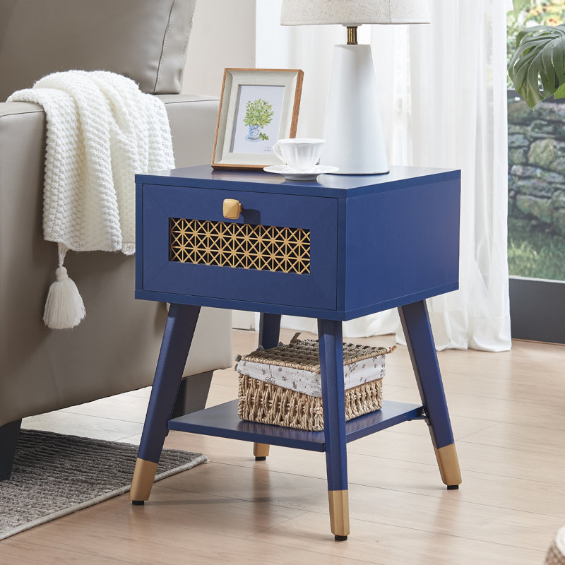 Hedva End Table with Storage and Built-In Outlets, Rustic Oak