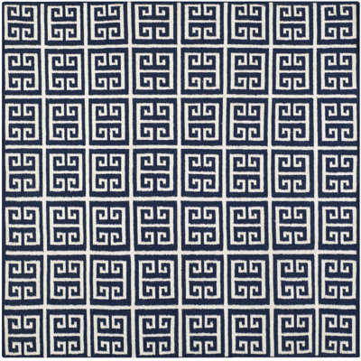 Rodgers Hand Woven Flat Weave Banana Silk/Wool/Cotton Geometric Rug in Navy/Ivory