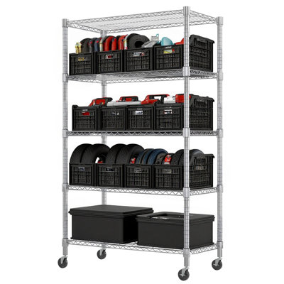 Heavy Duty Storage Shelves, Tier Wire Shelving Unit With Wheels, Commercial Adjustable Metal Shelves For Storage, Garage Rack Pantry Shelves Kitchen Shelving